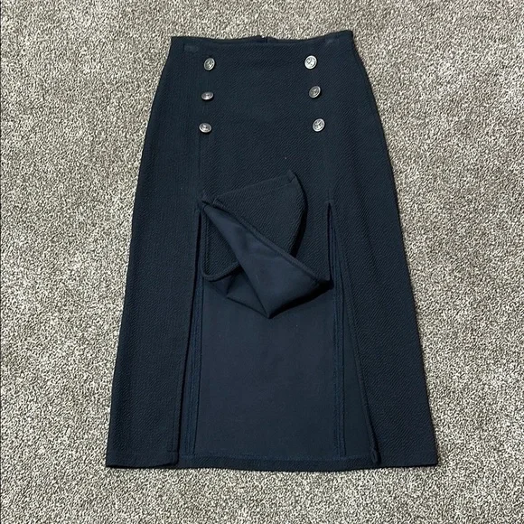 Maeve Dual Split Button Midi skirt size 4 Navy Blue dual slit - Picture 14 of 16